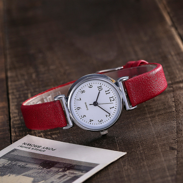 Skórzany zegarek damski Vintage - małe, prosty numer, kwarcowy, analogowy - Wianko - 1