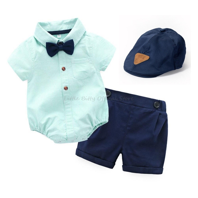Zestaw ubrań dla chłopców - koszule pajacyki, spodenki, muszka i czapki (3-24m) - 100% bawełna - Wianko - 35