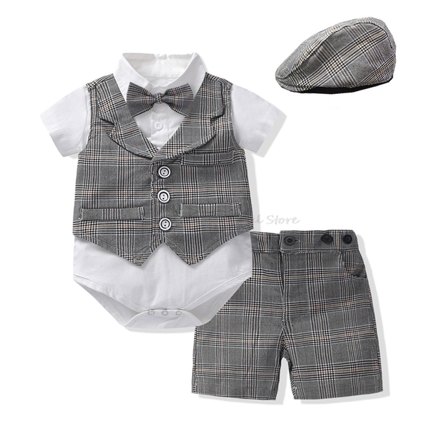 Zestaw ubrań dla chłopców - koszule pajacyki, spodenki, muszka i czapki (3-24m) - 100% bawełna - Wianko - 36