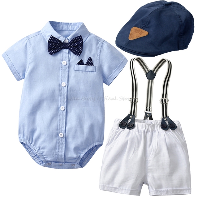 Zestaw ubrań dla chłopców - koszule pajacyki, spodenki, muszka i czapki (3-24m) - 100% bawełna - Wianko - 39