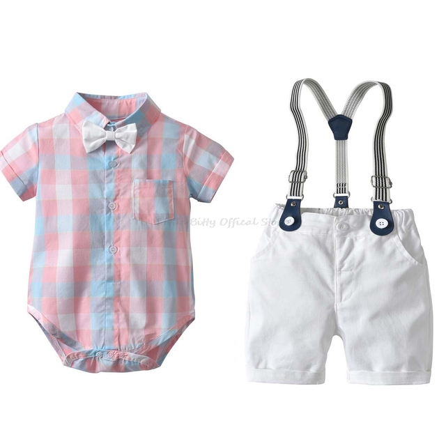 Zestaw ubrań dla chłopców - koszule pajacyki, spodenki, muszka i czapki (3-24m) - 100% bawełna - Wianko - 30