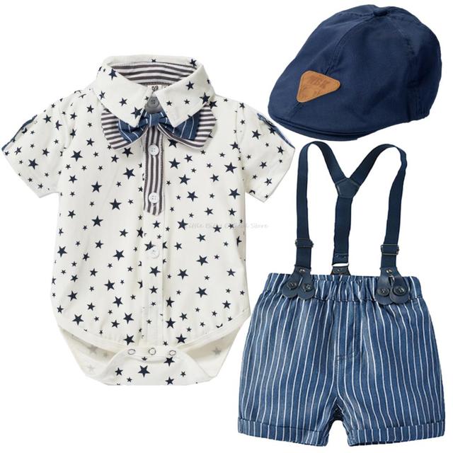 Zestaw ubrań dla chłopców - koszule pajacyki, spodenki, muszka i czapki (3-24m) - 100% bawełna - Wianko - 38