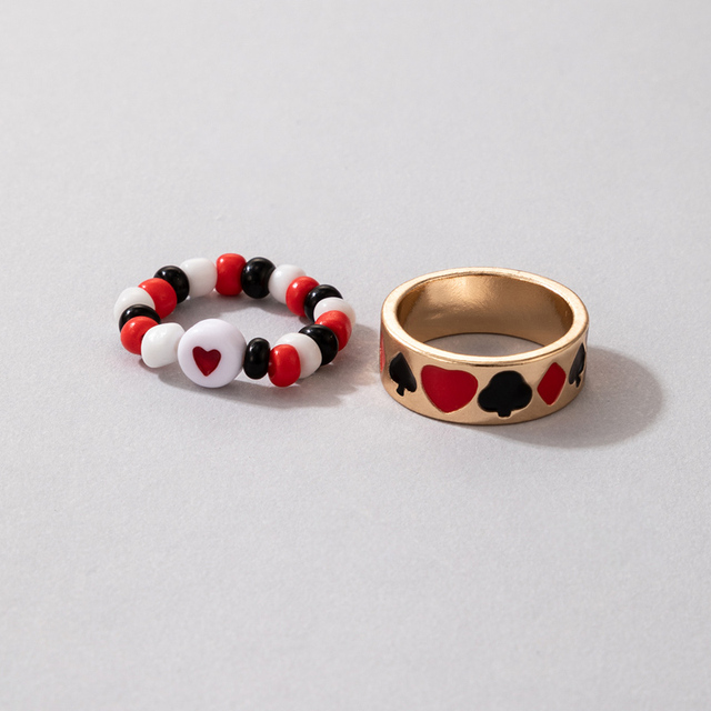 Nowoczesne kolorowe pierścionki serduszka, zestaw 2 sztuk, zroszone, ze stopu metalu, biżuteria ślubna - Wianko - 7