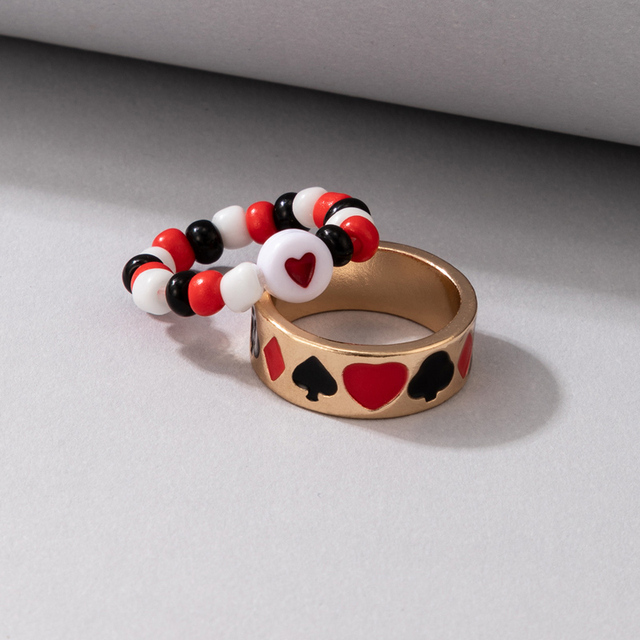Nowoczesne kolorowe pierścionki serduszka, zestaw 2 sztuk, zroszone, ze stopu metalu, biżuteria ślubna - Wianko - 6