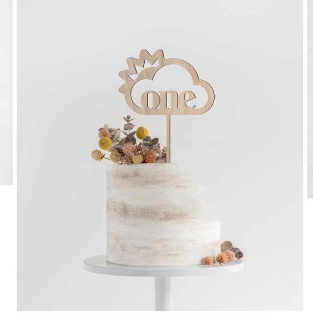 Dekoracja tortu drewnianym topperem Szczęśliwe jedno dziecko urodzinowy tort dla noworodka na przyjęcie urodzinowe - Wianko - 3
