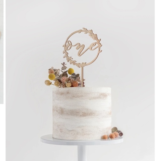 Dekoracja tortu drewnianym topperem Szczęśliwe jedno dziecko urodzinowy tort dla noworodka na przyjęcie urodzinowe - Wianko - 5