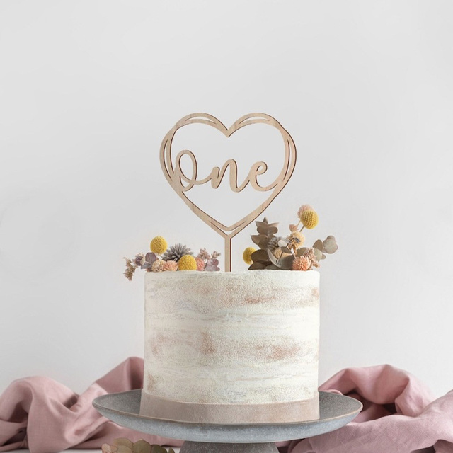 Dekoracja tortu drewnianym topperem Szczęśliwe jedno dziecko urodzinowy tort dla noworodka na przyjęcie urodzinowe - Wianko - 2