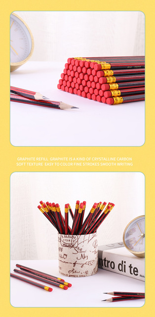 Standardowy sześciokątny ołówek czerwony z gumką HB, przybory szkolne - Wianko - 7
