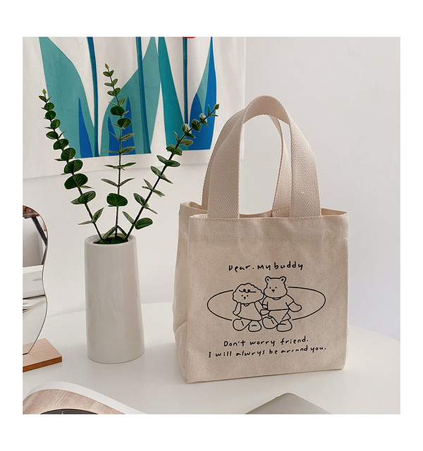 Śliczna torba na lunch z nadrukiem kreskówkowym, idealna dla pracowników biurowych, uczniów i fanów japońskiego stylu, wykonana z bawełnianej tkaniny - Wianko - 4