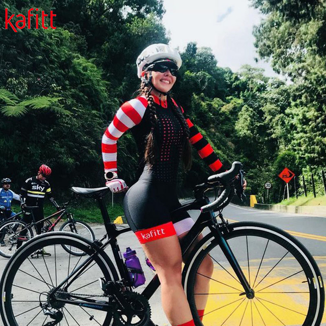 Zestaw rowerowy Kafitt team triathlon z długimi rękawami - jersey rajstopy kombinezon Maillot z oddychającą poduszką - macaquinho ciclismo feminino - Wianko - 7