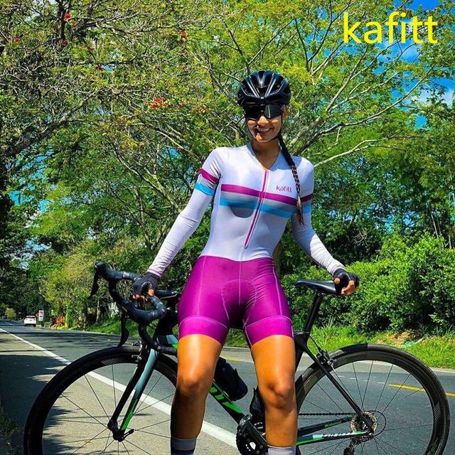 Zestaw rowerowy Kafitt team triathlon z długimi rękawami - jersey rajstopy kombinezon Maillot z oddychającą poduszką - macaquinho ciclismo feminino - Wianko - 15