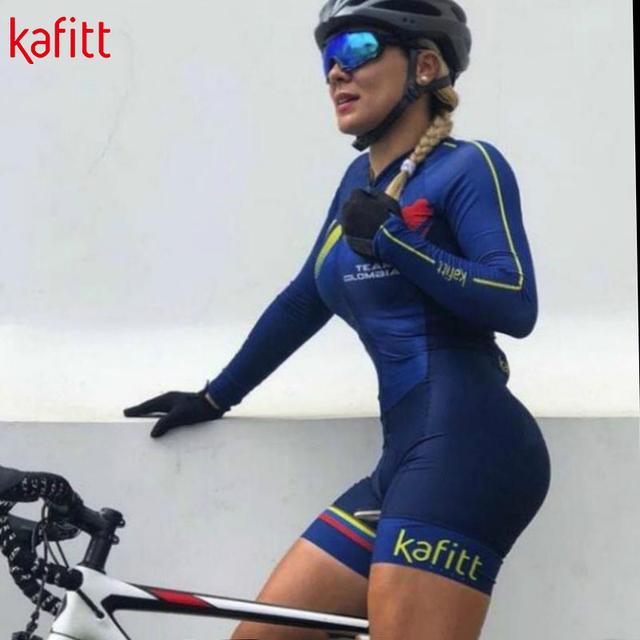 Zestaw rowerowy Kafitt team triathlon z długimi rękawami - jersey rajstopy kombinezon Maillot z oddychającą poduszką - macaquinho ciclismo feminino - Wianko - 13