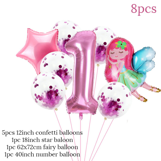 Zestaw 8 balonów urodzinowych baby girl na 1-9 lat - dekoracje dla dziewczynki z motywem bajki i wróżek - Wianko - 2