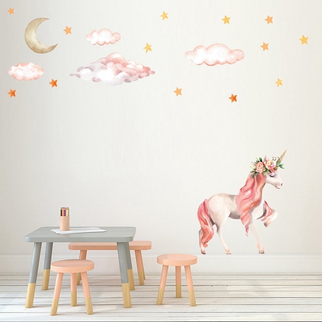Magiczne naklejki ścienne z motywem jednorożca, zwierząt, koni i gwiazd dla dzieci - dekoracja pokoju dziewczyn - Wianko - 6