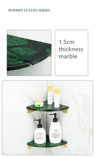 Zestaw akcesoriów łazienkowych - półka narożna, wieszak, uchwyt na papier i wieszak na ręczniki marmur i mosiądz - Wianko - 5
