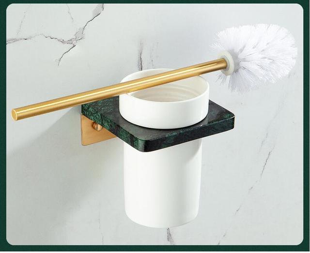 Zestaw akcesoriów łazienkowych - półka narożna, wieszak, uchwyt na papier i wieszak na ręczniki marmur i mosiądz - Wianko - 12