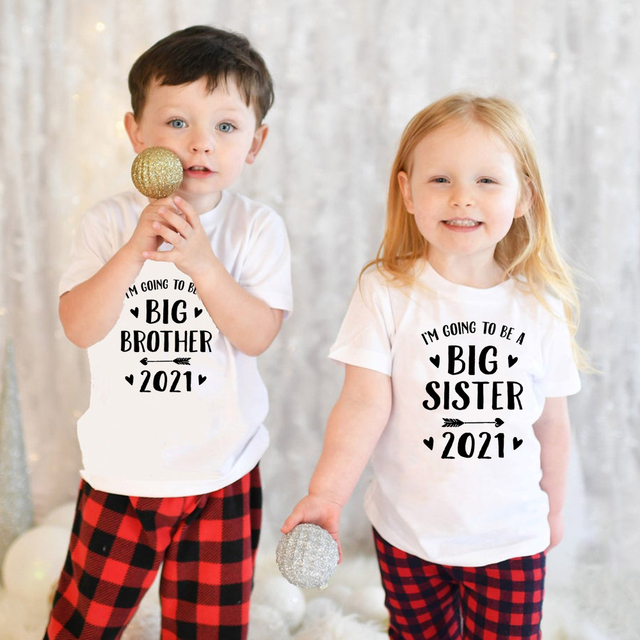 Koszulka z nadrukiem Wielki Brat/Siostra 2021 dla dzieci - chłopców i dziewcząt - Wianko - 1