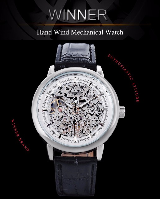 Męski zegarek mechaniczny marki luksusowej z pięknym skórzanym paskiem i srebrnym szkieletowym futerałem - Wianko - 1