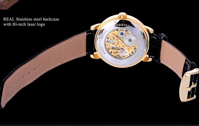 Męski zegarek mechaniczny marki luksusowej z pięknym skórzanym paskiem i srebrnym szkieletowym futerałem - Wianko - 6