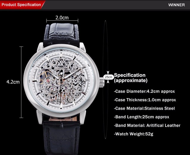 Męski zegarek mechaniczny marki luksusowej z pięknym skórzanym paskiem i srebrnym szkieletowym futerałem - Wianko - 7