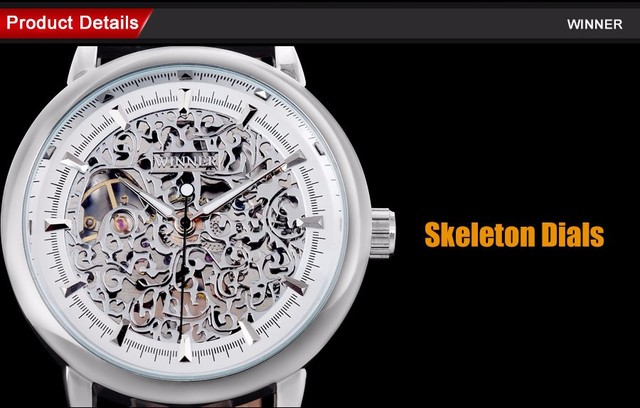 Męski zegarek mechaniczny marki luksusowej z pięknym skórzanym paskiem i srebrnym szkieletowym futerałem - Wianko - 4