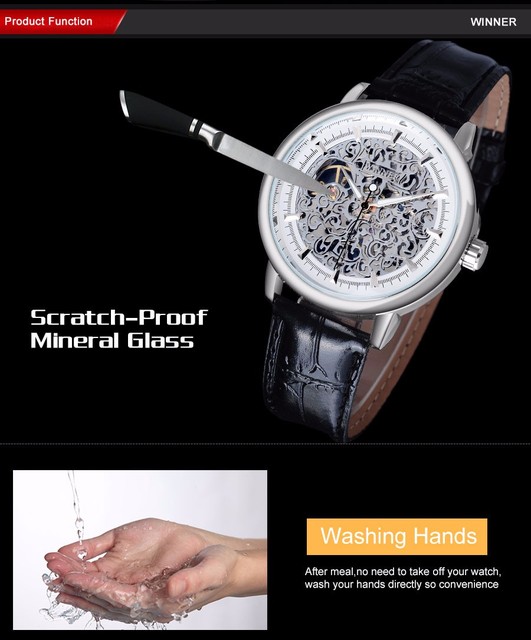 Męski zegarek mechaniczny marki luksusowej z pięknym skórzanym paskiem i srebrnym szkieletowym futerałem - Wianko - 8