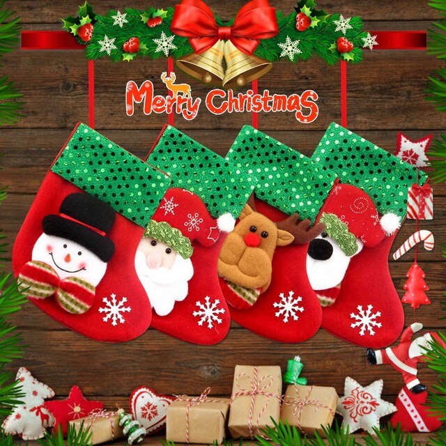 Torebka świąteczna z tkaniny - Święty Mikołaj, skarpety, prezent dla dzieci, worek na cukierki, Snowman, Deer, kieszeń wisząca, choinka, kominek, ozdoba - Wianko - 1