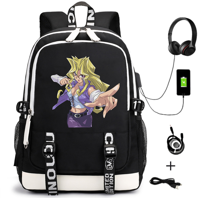 Plecak anime Yu-Gi-Oh! dla mężczyzn z USB, unisex, z motywem kreskówki, odpowiedni dla studentów i podróżników, na laptopa, z zamkiem błyskawicznym, na ramię, torba książkowa - Wianko - 2