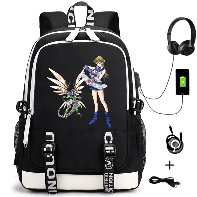 Plecak anime Yu-Gi-Oh! dla mężczyzn z USB, unisex, z motywem kreskówki, odpowiedni dla studentów i podróżników, na laptopa, z zamkiem błyskawicznym, na ramię, torba książkowa - Wianko - 3
