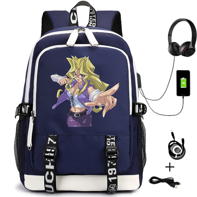 Plecak anime Yu-Gi-Oh! dla mężczyzn z USB, unisex, z motywem kreskówki, odpowiedni dla studentów i podróżników, na laptopa, z zamkiem błyskawicznym, na ramię, torba książkowa - Wianko - 1