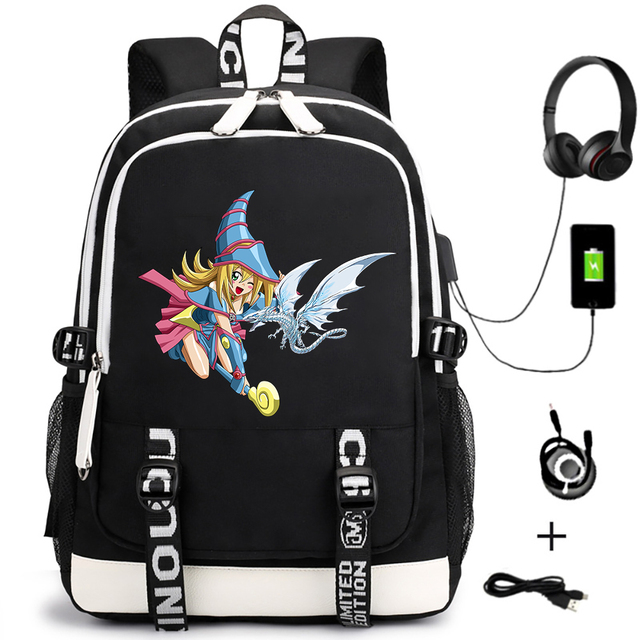 Plecak anime Yu-Gi-Oh! dla mężczyzn z USB, unisex, z motywem kreskówki, odpowiedni dla studentów i podróżników, na laptopa, z zamkiem błyskawicznym, na ramię, torba książkowa - Wianko - 6