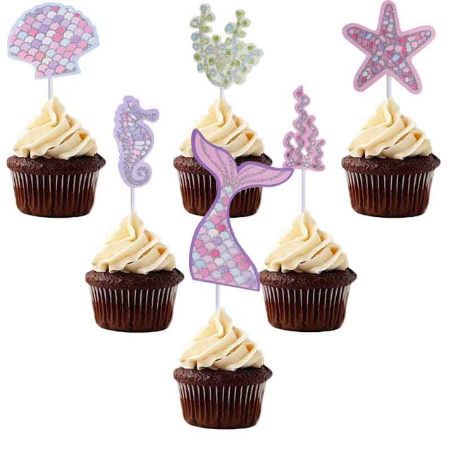 Zestaw syrenka dekoracja na tort na przyjęcie dziecka urodziny Baby Shower Ocean impreza tematyczna Cupcake Topper - Wianko - 11