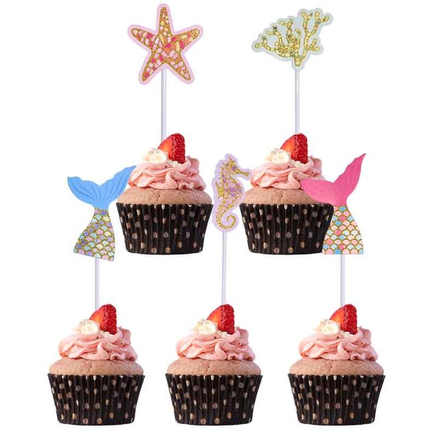 Zestaw syrenka dekoracja na tort na przyjęcie dziecka urodziny Baby Shower Ocean impreza tematyczna Cupcake Topper - Wianko - 5