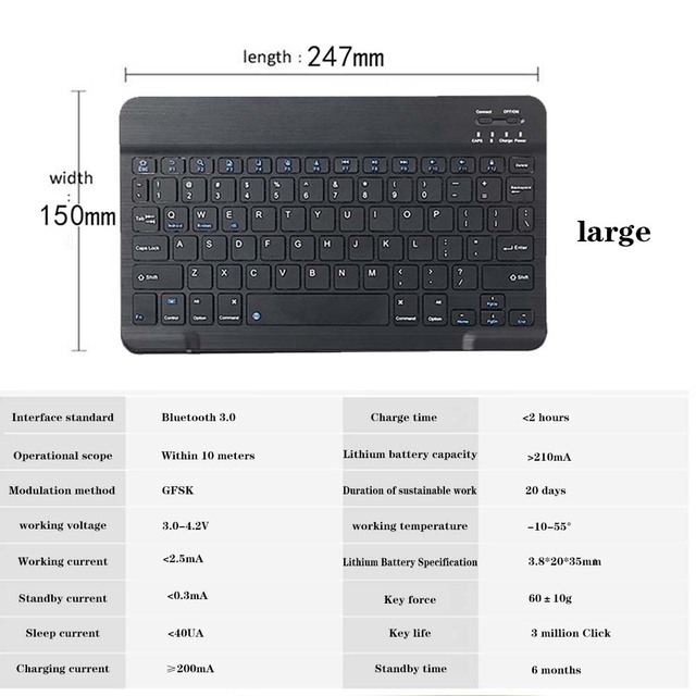 Smukła klawiatura Bluetooth do tabletu Xiaomi Mi Pad 4 Plus, ładowana, przenośna i bezprzewodowa - Wianko - 8
