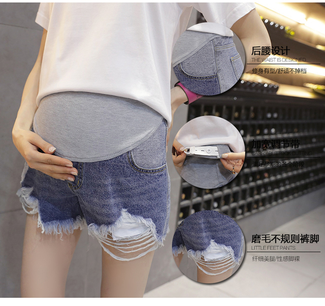 Spodenki jeansowe dla kobiet w ciąży - luźne proste jeansy z dziurami, styl casual - Wianko - 2