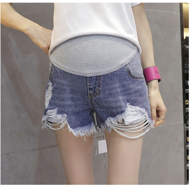 Spodenki jeansowe dla kobiet w ciąży - luźne proste jeansy z dziurami, styl casual - Wianko - 13