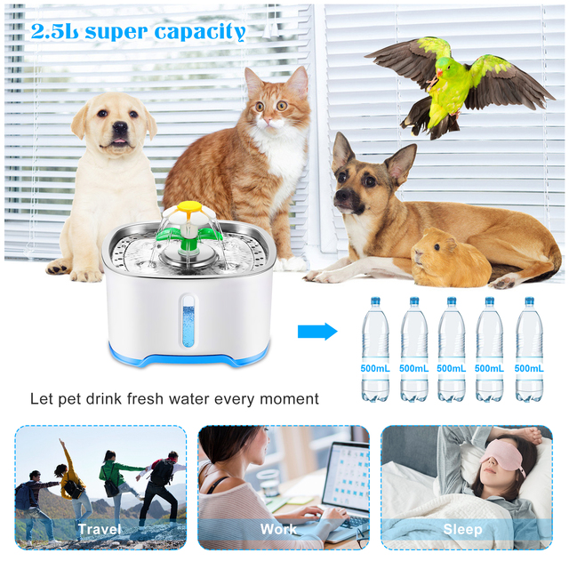 Fontanna do picia dla kota z 5 sztukami zamiennych filtrów, automatyczny dozownik wody dla zwierząt - Super cichy! - Wianko - 20
