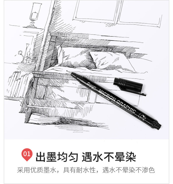 BULA Micron Needle - rysunkowa wkładka pigmentowa Micron Marker Pigma - atramentowe pióro 0.2mm - 3mm, różne końcówki, czarny Fineliner - szkicowanie długopisy - Wianko - 12