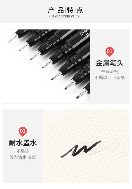 BULA Micron Needle - rysunkowa wkładka pigmentowa Micron Marker Pigma - atramentowe pióro 0.2mm - 3mm, różne końcówki, czarny Fineliner - szkicowanie długopisy - Wianko - 9