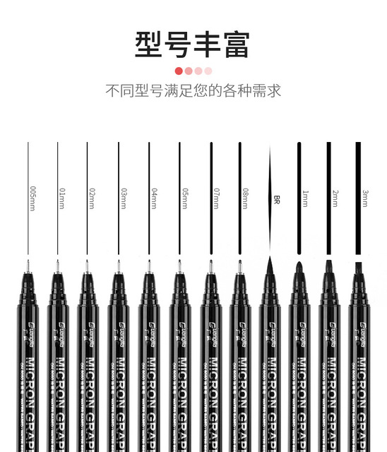 BULA Micron Needle - rysunkowa wkładka pigmentowa Micron Marker Pigma - atramentowe pióro 0.2mm - 3mm, różne końcówki, czarny Fineliner - szkicowanie długopisy - Wianko - 3