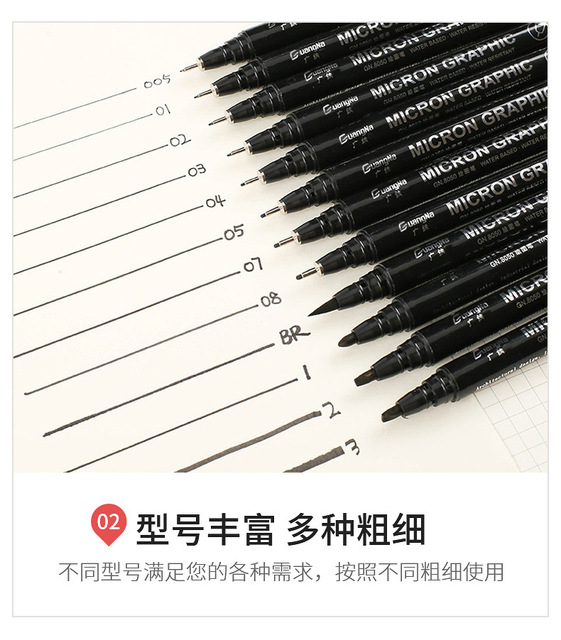 BULA Micron Needle - rysunkowa wkładka pigmentowa Micron Marker Pigma - atramentowe pióro 0.2mm - 3mm, różne końcówki, czarny Fineliner - szkicowanie długopisy - Wianko - 13