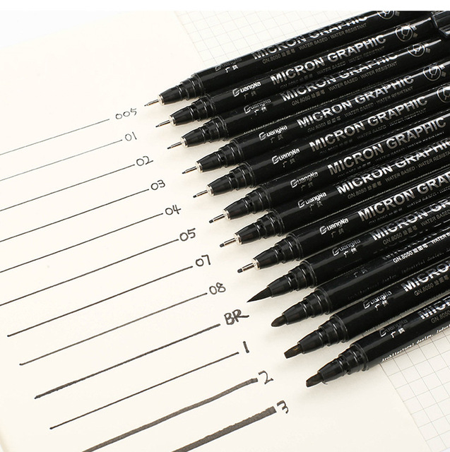 BULA Micron Needle - rysunkowa wkładka pigmentowa Micron Marker Pigma - atramentowe pióro 0.2mm - 3mm, różne końcówki, czarny Fineliner - szkicowanie długopisy - Wianko - 1