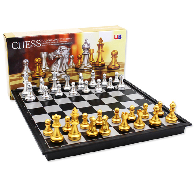 Złote i srebrne średniowieczne składane szachy z magnetyczną szachownicą - Wianko - 1