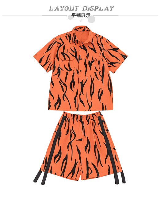 Zestaw odzieży hip hopowej pomarańczowej: koszula, spodenki dla dziewczynek i chłopców do tanecznej sceny jazzowej i raves - Wianko - 8