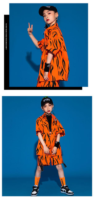 Zestaw odzieży hip hopowej pomarańczowej: koszula, spodenki dla dziewczynek i chłopców do tanecznej sceny jazzowej i raves - Wianko - 7