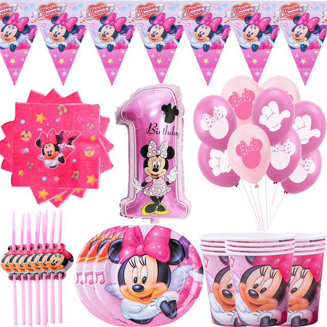 Rozwiązanie: Zestaw papierowych kubków, talerzyków, balonów Disney Pink Minnie Mouse - doskonały na przyjęcie baby shower dla dziewczynki - Wianko - 1