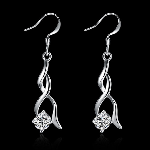 Kolczyki wiszące z kryształami 925 Sterling Silver dla kobiet - moda i elegancja na wesele i święta - Wianko - 1