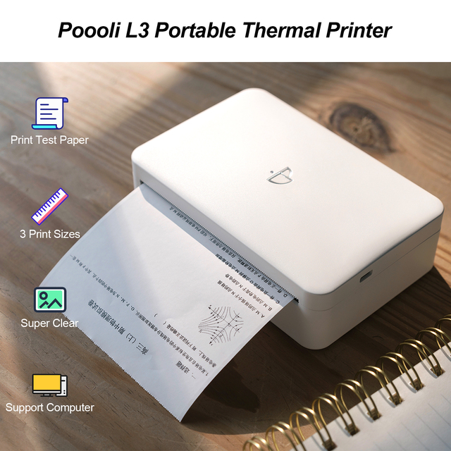 Przenośna drukarka termiczna Poooli L3 110mm 300dpi z bezprzewodowym połączeniem Bluetooth - wsparcie dla Smartfona i Laptopa do pracy w domu - Wianko - 3