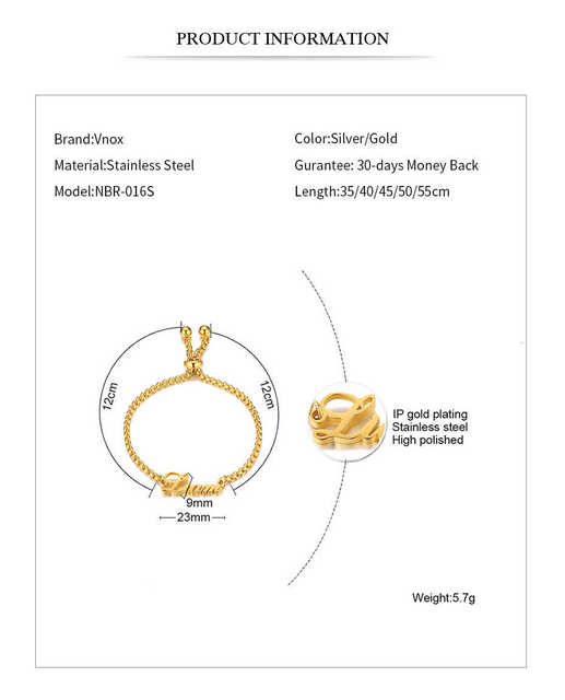 Personalizowana bransoletka ze stali nierdzewnej z regulowanym łańcuchem - Vnox - nazwa własna - antyalergiczna - prezent dla kobiety lub dziewczyny - Wianko - 3