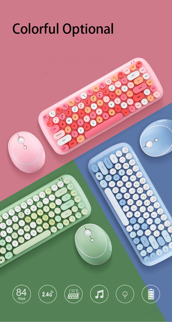 Mofii CANDY - zestaw bezprzewodowej klawiatury i myszy 2.4G, 84 klawisze, mieszany kolor, klawiatura z klawiszami w stylu punk - Wianko - 6
